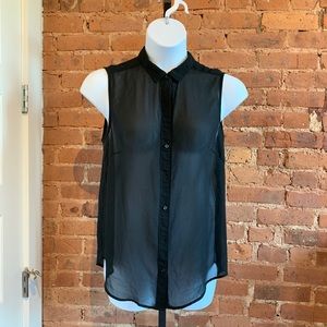 Black sleeveless button down top